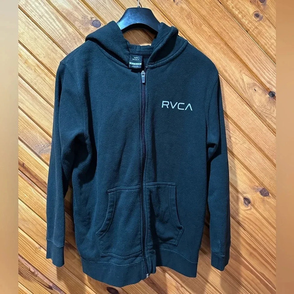 RVCA Black Hooded Zippered Cotton Long Sleeve Coat Jacket w/side Pocket - Picture 2 of 2